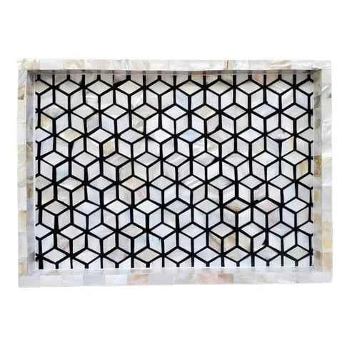 Mother of pearl inlay Rectangle Honey comb pettern serving tray