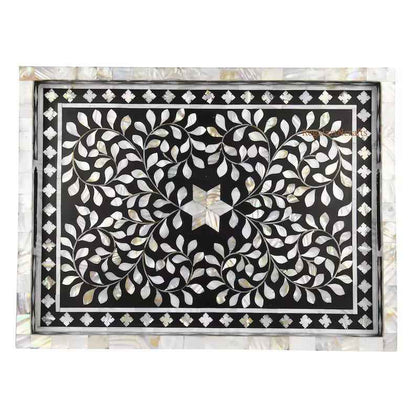 Mother of pearl inlay Rectangle  Serving Tray Black