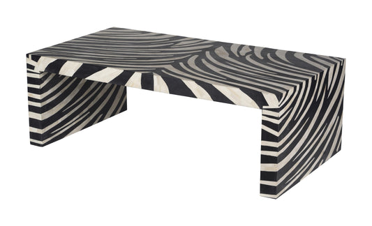 Bone Inlay Serengeti Design Waterfall Coffee Table Black and White, Bone Inlay Serengeti Design Waterfall Center Table, Bone Inlay Table