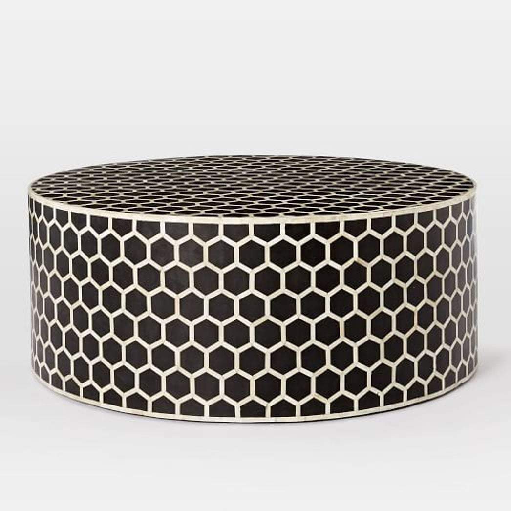 Bone Inlay Round Coffee Table for Home Centre Table Honeycomb Pattern by Hansa Handicraft