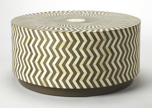 Bone Inlay Round Coffee Table for Home Centre Table Chevron Stripe Pattern black Base by Hansa Handicraft