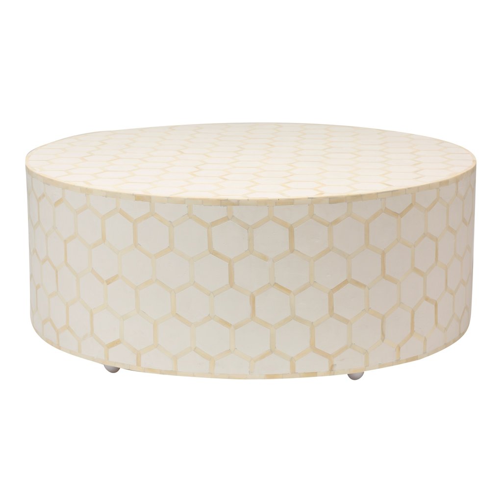 Bone Inlay Round Coffee Table for Home Centre Table Honeycomb Pattern by Hansa Handicraft