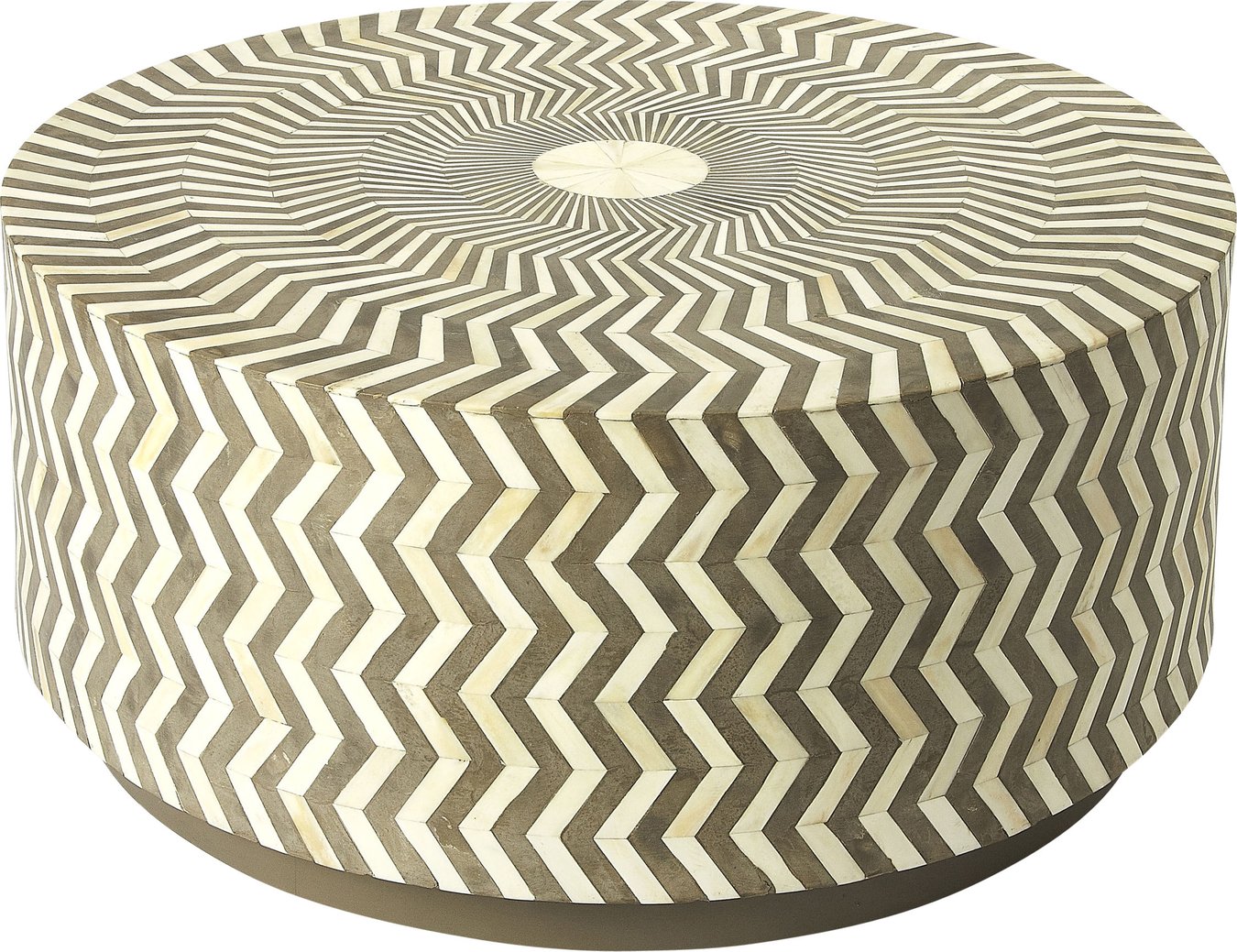 Bone Inlay Round Coffee Table for Home Centre Table Chevron Stripe Pattern black Base by Hansa Handicraft