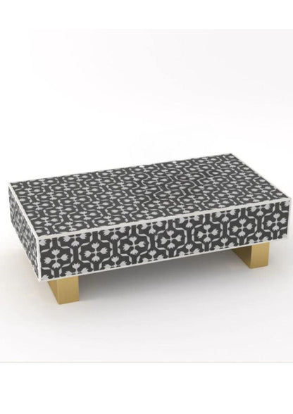 Bone Inlay Coffee Table Black Addition Pattern Design.