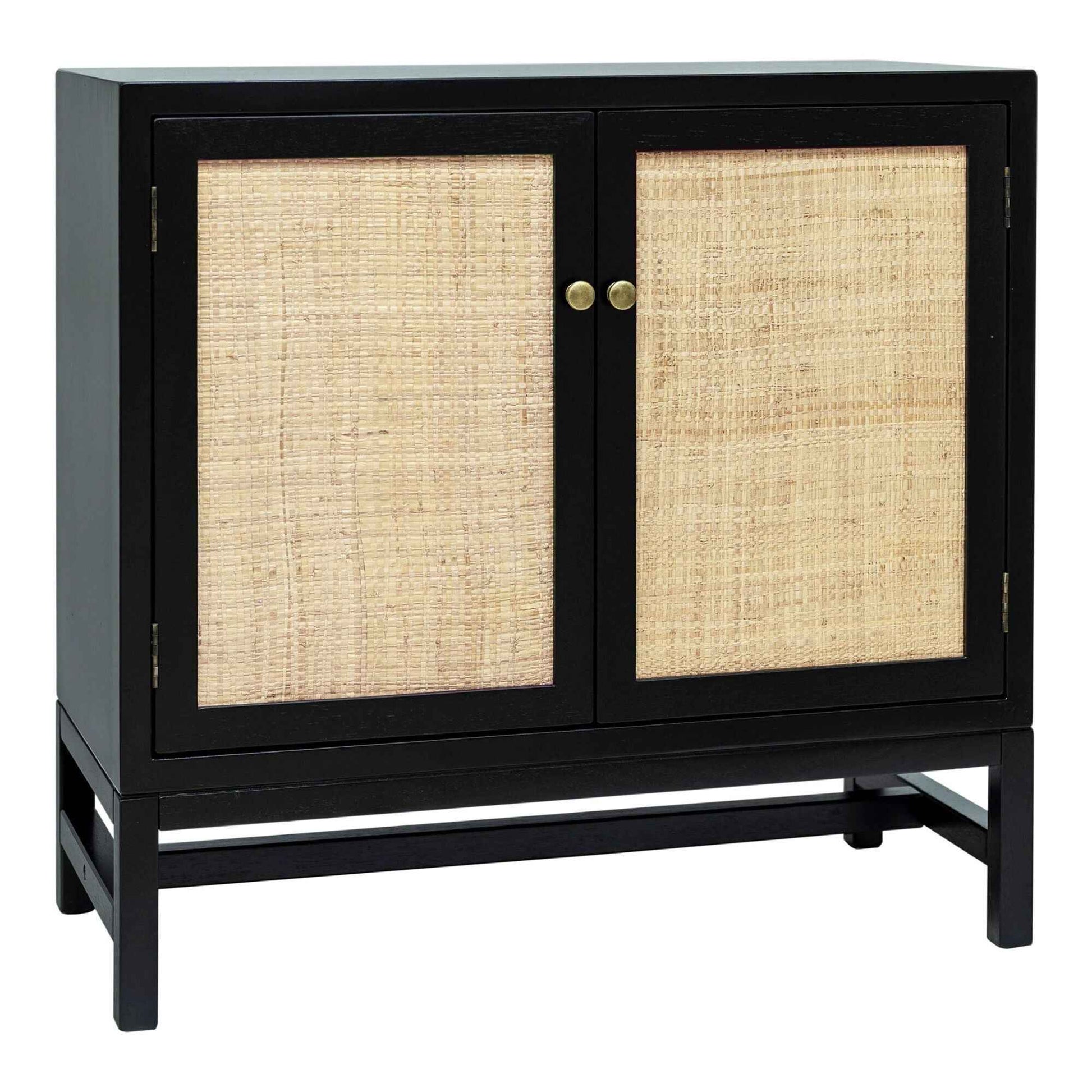 MORA STORAGE CABINET | 2-DOOR | BLACK +NATURAL RAFFIA