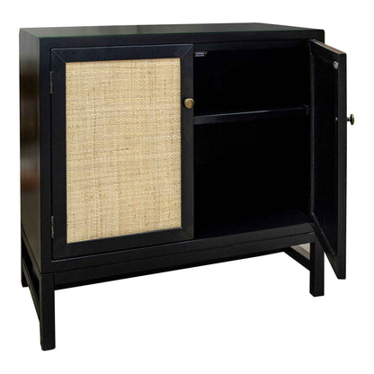 MORA STORAGE CABINET | 2-DOOR | BLACK +NATURAL RAFFIA
