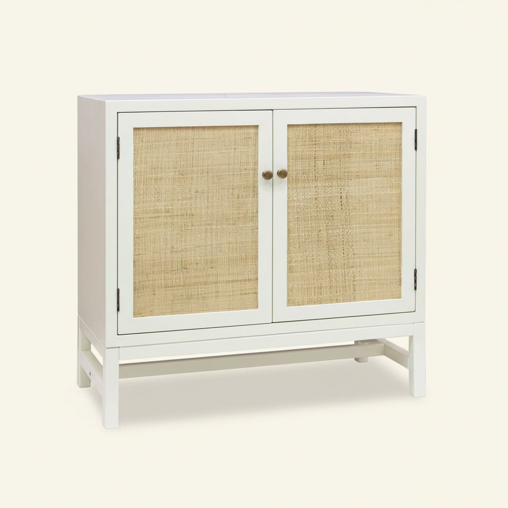 MORA STORAGE CABINET | 2-DOOR | WHITE +NATURAL RAFFIA