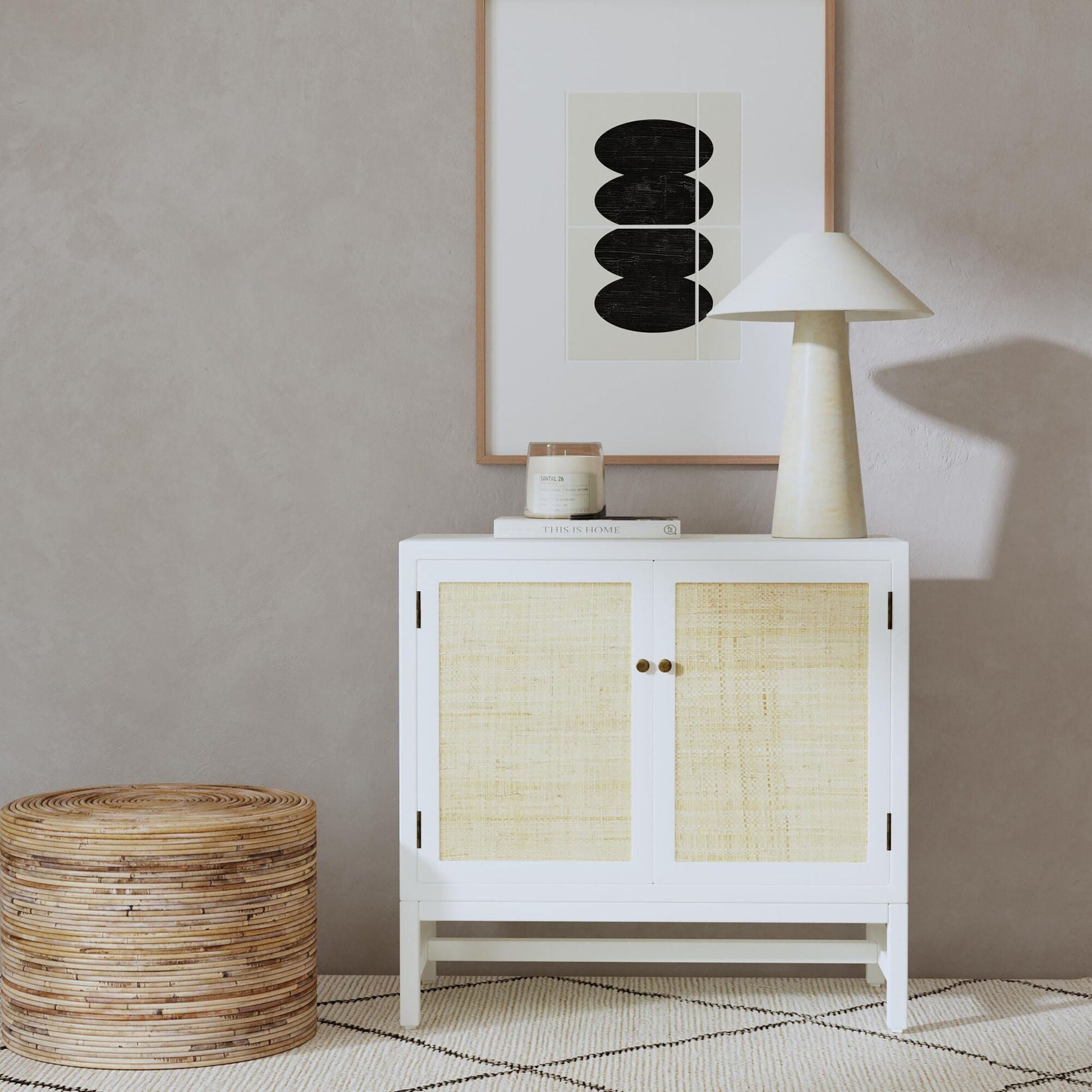 MORA STORAGE CABINET | 2-DOOR | WHITE +NATURAL RAFFIA