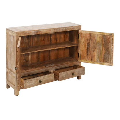 MAYAH CARVED WOOD STORAGE CABINET | 2-DOOR +2-DRAWER | WHITEWASH