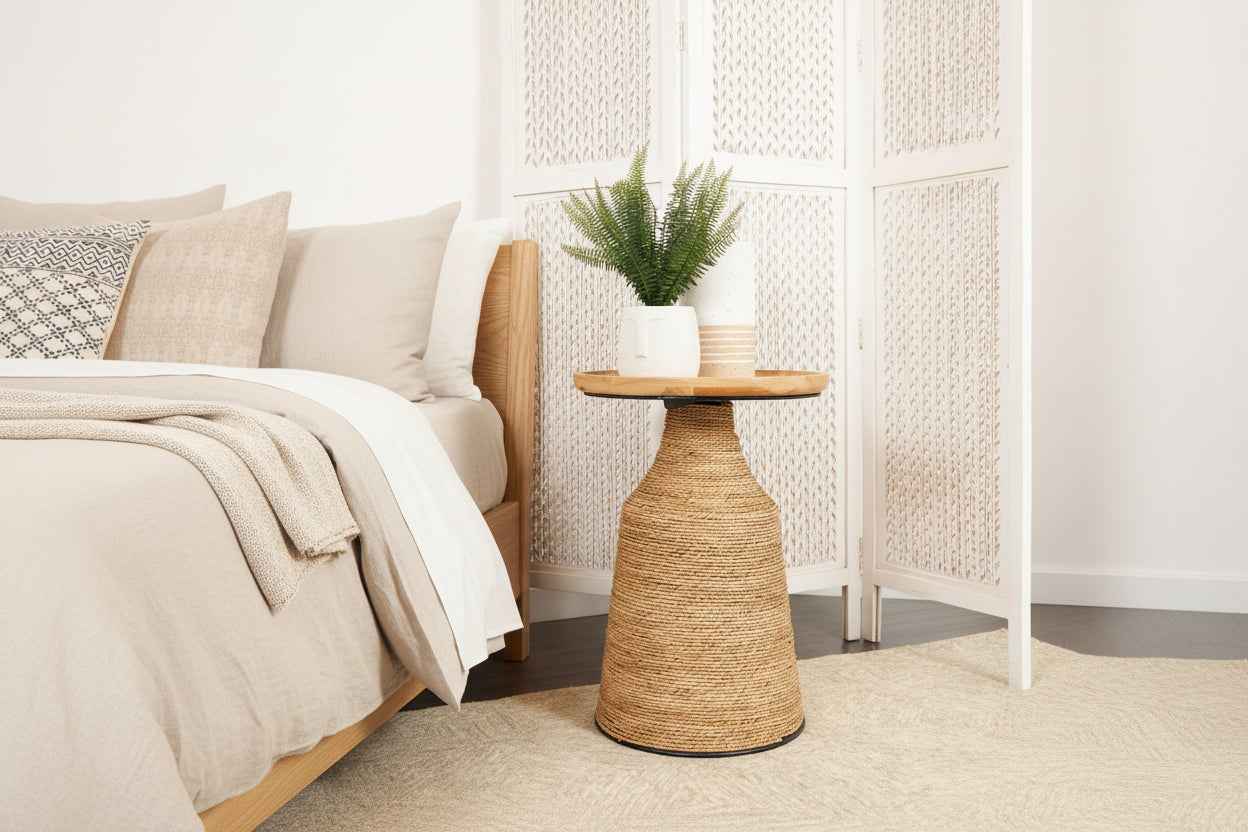 RANYA SIDE TABLE | ROUND WOOD TRAY TOP