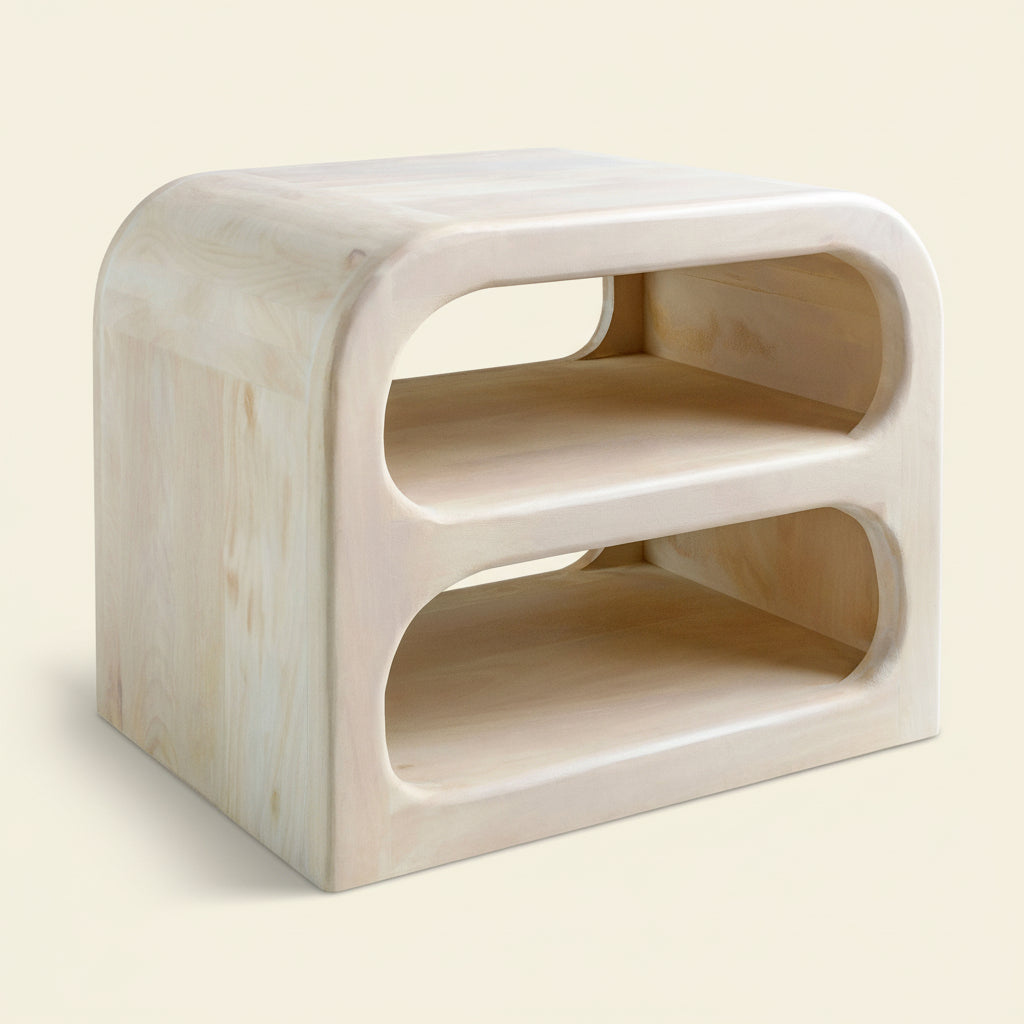 MAYER MANGO WOOD SIDE TABLE | 2 OPEN SHELVES | NATURAL