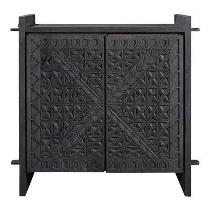 RAQUEL CARVED WOOD STORAGE CABINET | 2-DOOR | RECLAIMED ACACIA | DARK GRAY