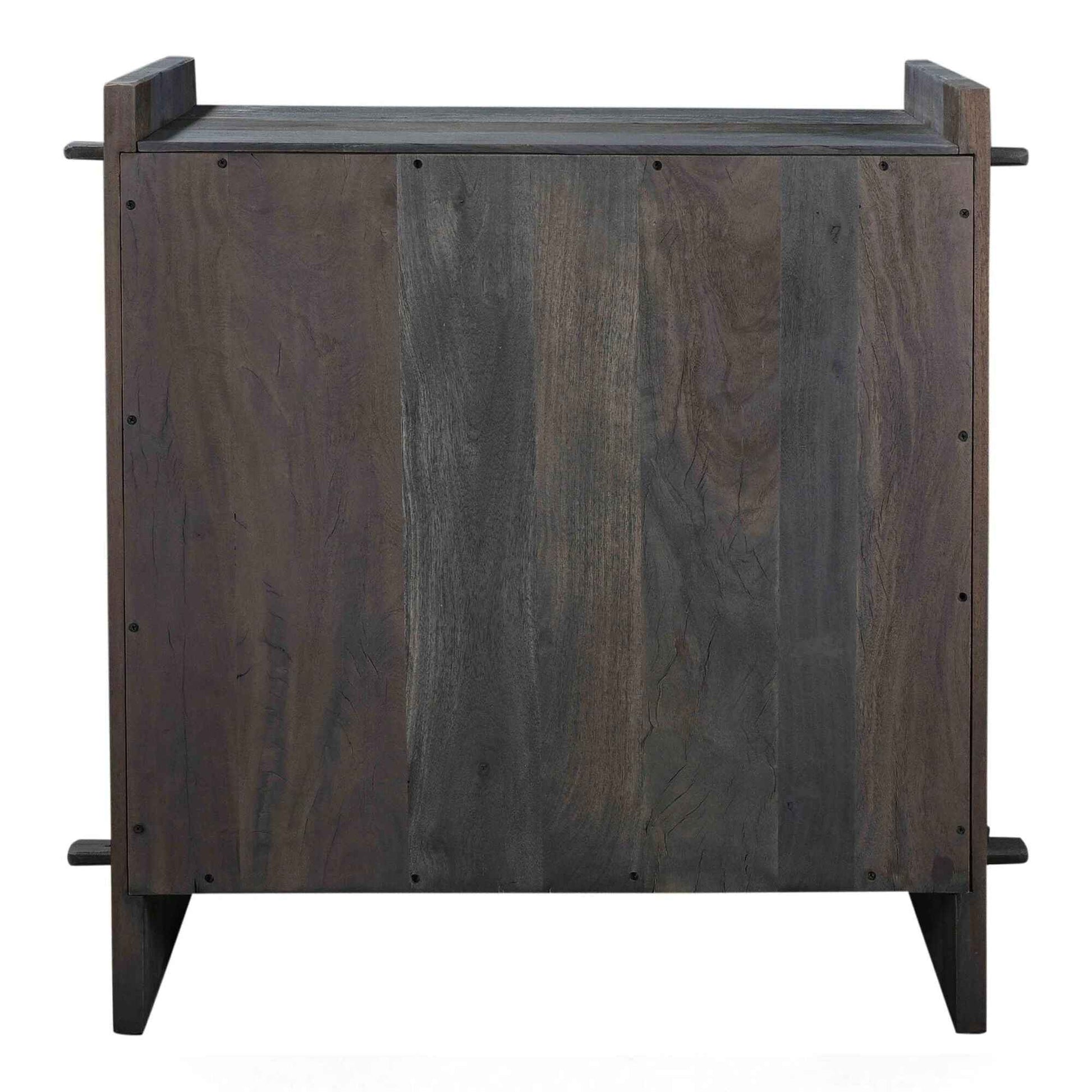 RAQUEL CARVED WOOD STORAGE CABINET | 2-DOOR | RECLAIMED ACACIA | DARK GRAY