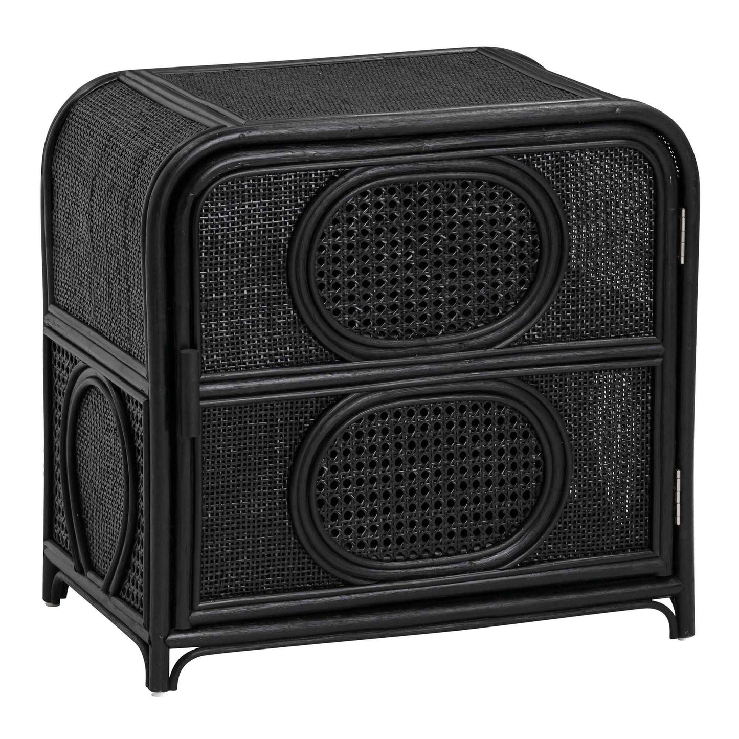 ELLA (BED)SIDE TABLE | RATTAN +CANE | 2-SHELF | BLACK