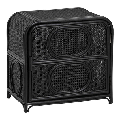 ELLA (BED)SIDE TABLE | RATTAN +CANE | 2-SHELF | BLACK