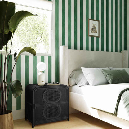 ELLA (BED)SIDE TABLE | RATTAN +CANE | 2-SHELF | BLACK