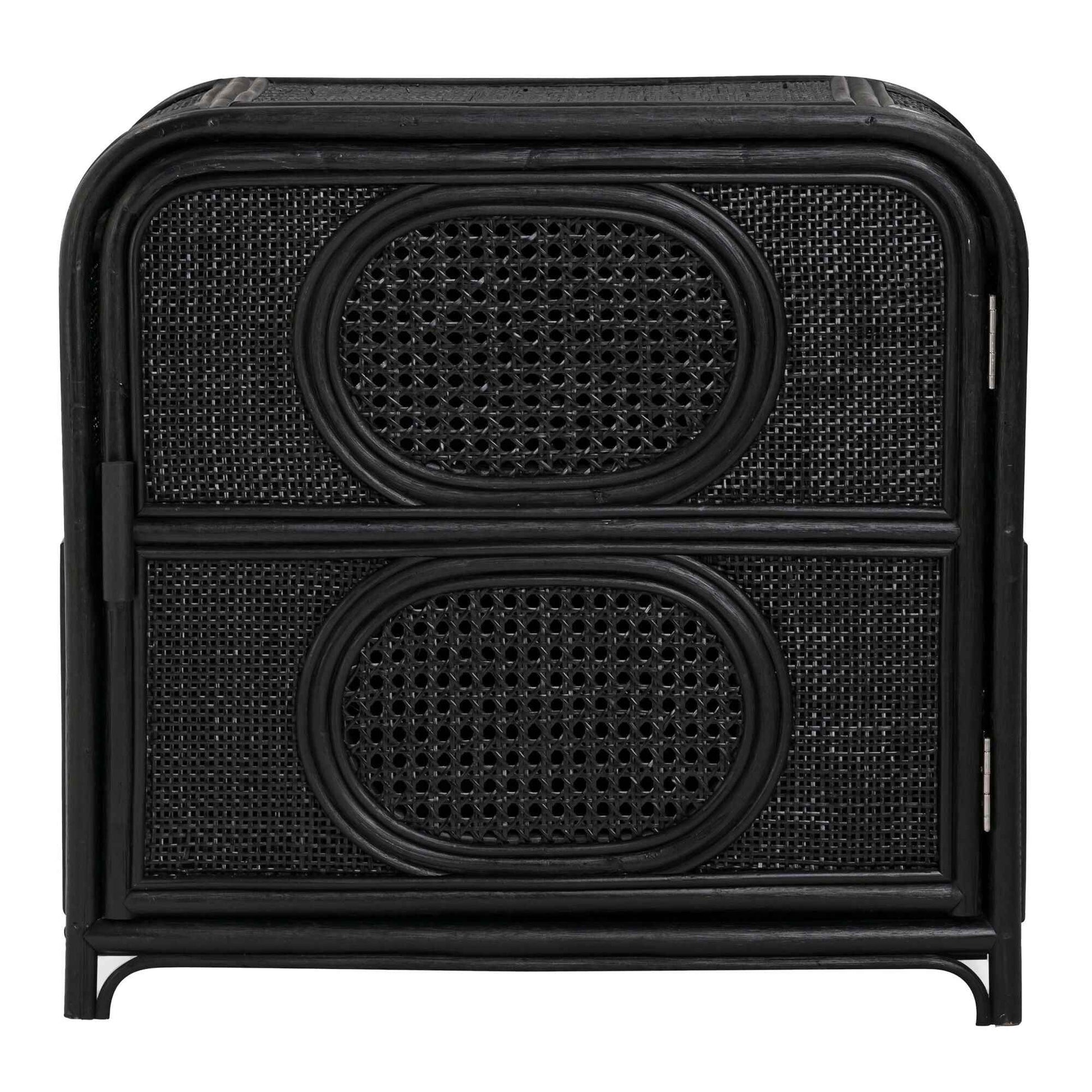 ELLA (BED)SIDE TABLE | RATTAN +CANE | 2-SHELF | BLACK