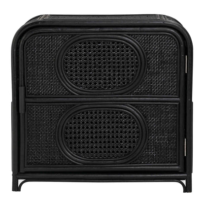 ELLA (BED)SIDE TABLE | RATTAN +CANE | 2-SHELF | BLACK
