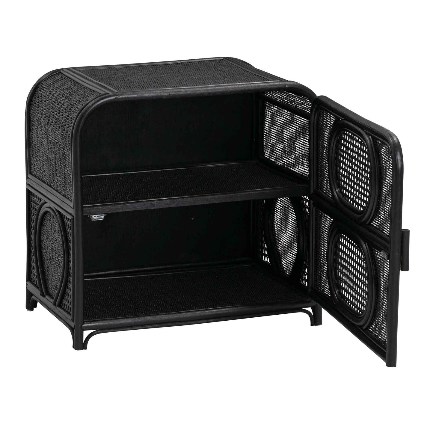 ELLA (BED)SIDE TABLE | RATTAN +CANE | 2-SHELF | BLACK