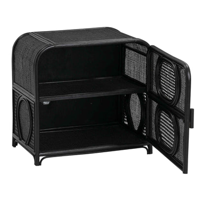 ELLA (BED)SIDE TABLE | RATTAN +CANE | 2-SHELF | BLACK