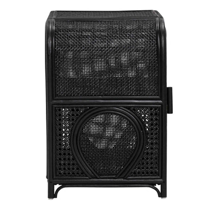 ELLA (BED)SIDE TABLE | RATTAN +CANE | 2-SHELF | BLACK