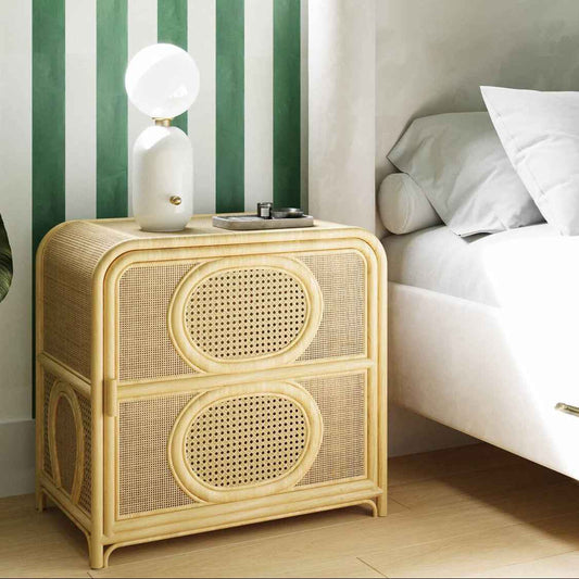 ELLA (BED)SIDE TABLE | RATTAN +CANE | 2-SHELF | NATURAL