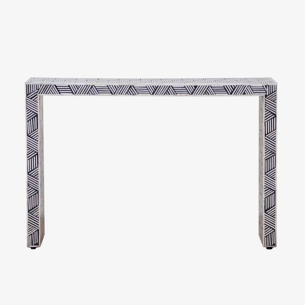 Handmade Bone Inlay Console Table Black and White Geometric Design | Unique Exotic Design for Entryway, Living Room, and Dining Room Decor