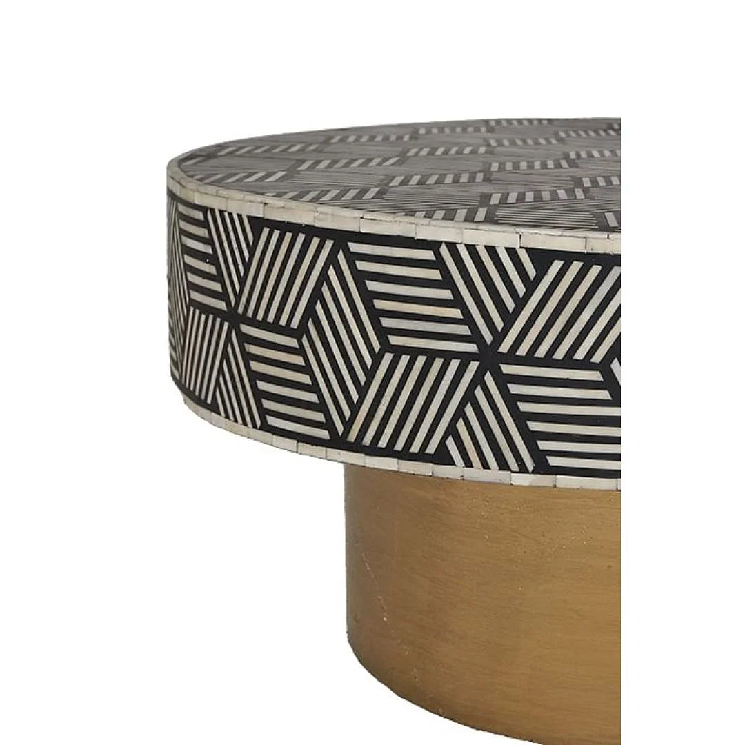 Bone Inlay Round Coffee Table for Home Geometrical Pattern with Wide base Centre Table by Hansa Handicraft