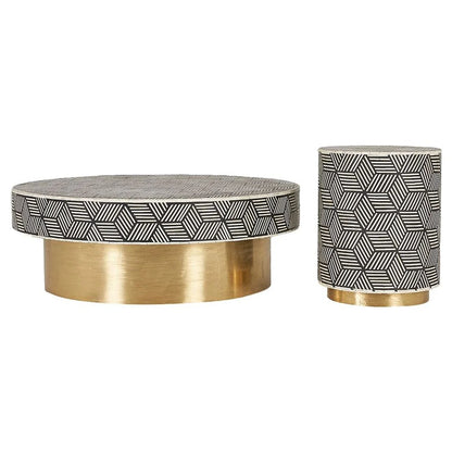 Bone Inlay Round Coffee Table for Home Geometrical Pattern with Wide base Centre Table by Hansa Handicraft