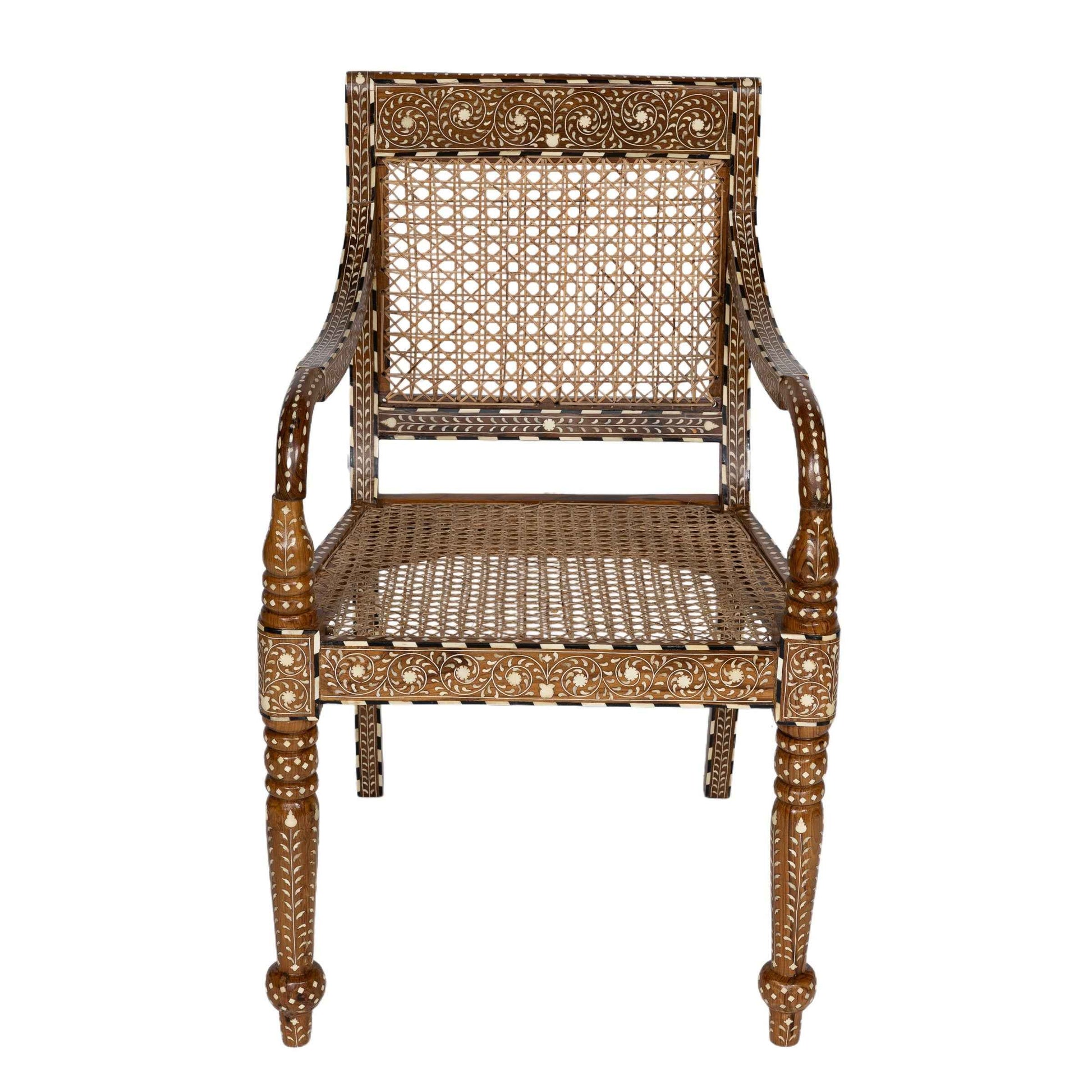 Teak Chair with Rattan & Bone Inlay