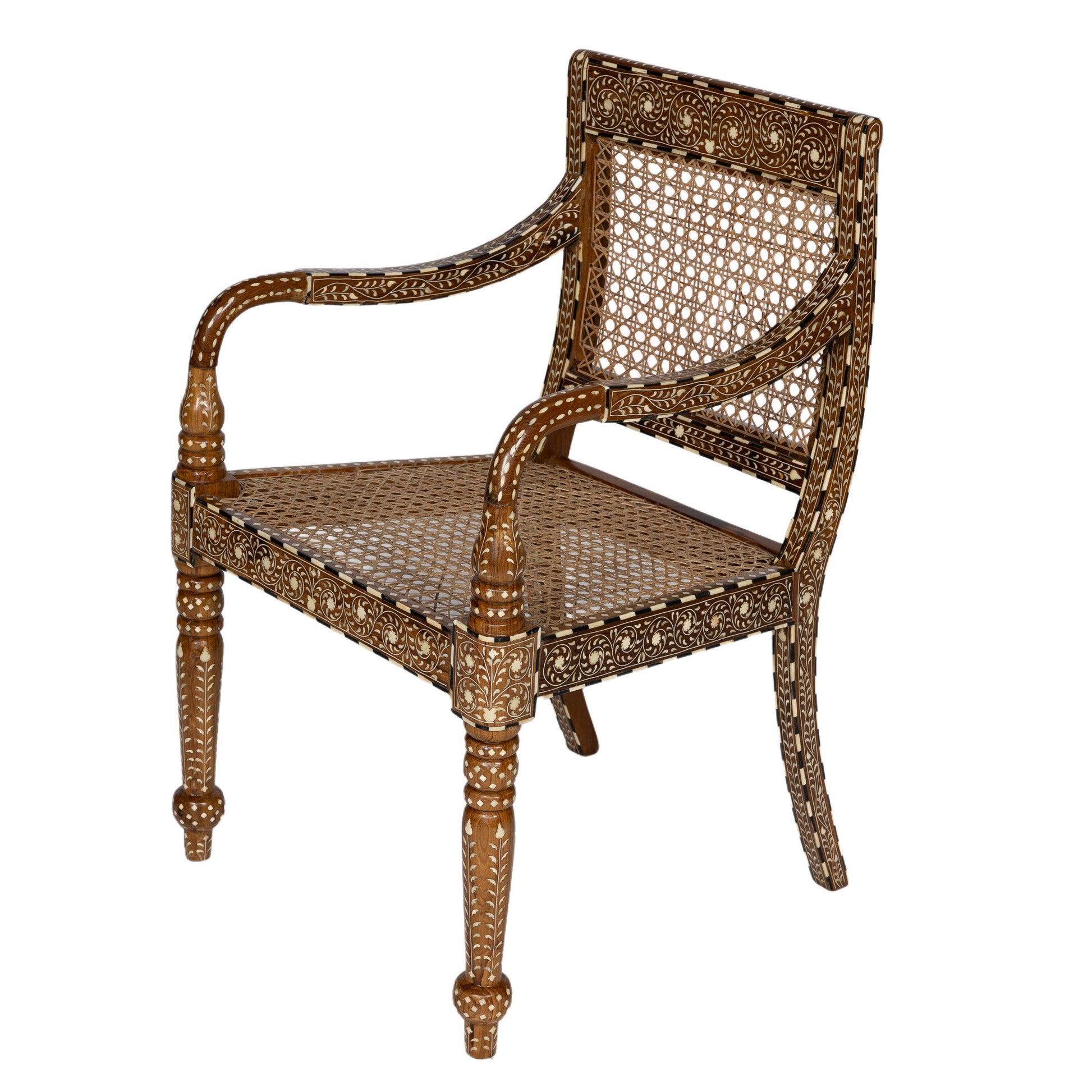 Teak Chair with Rattan & Bone Inlay