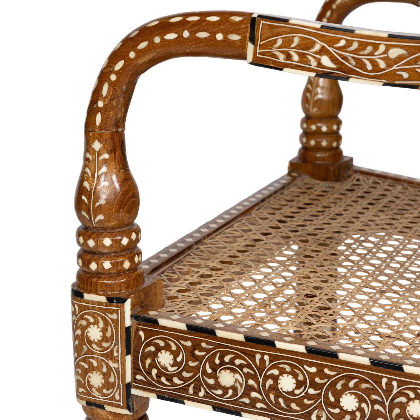 Teak Chair with Rattan & Bone Inlay