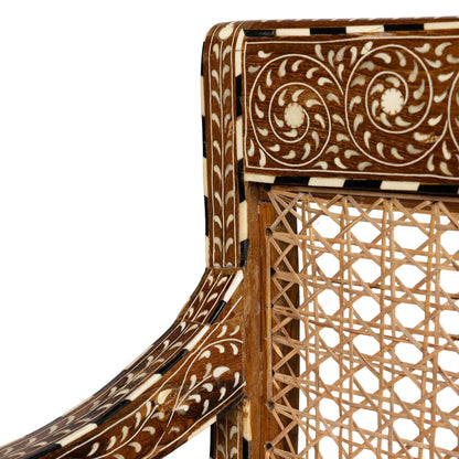 Teak Chair with Rattan & Bone Inlay