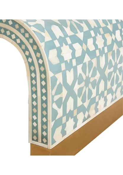 Bone Inlay Moroccan Design Waterfall Coffee Table Green, Bone Inlay Moroccan Design Waterfall Center Table Green, Bone Inlay Table.