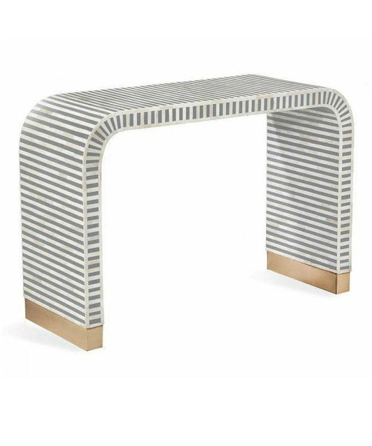 Handmade Striped Waterfall Bone Inlay Console Table | Unique Exotic Design for Entryway, Living Room, and Dining Room Decor