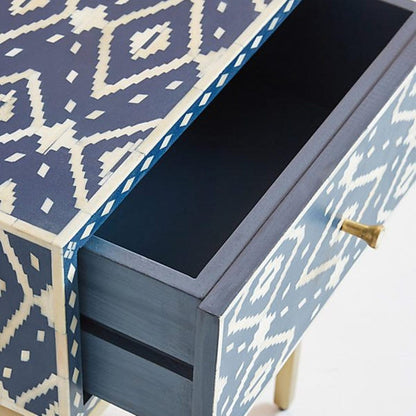 Handmade Bone Inlay Modern Traditional Pattern Bedside Table with 1 Drawer for Home and Office Decor