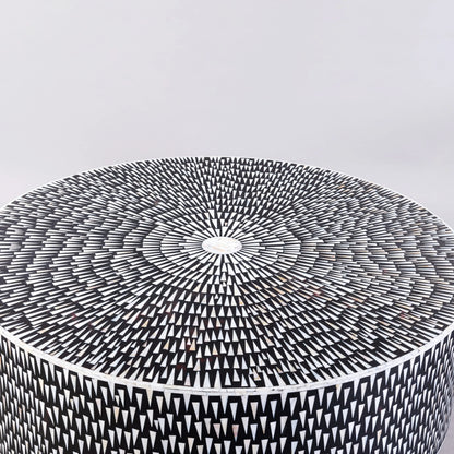 Bone Inlay Round Coffee Table for Home Centre Table Steel Geometric Pattern by Hansa Handicraft