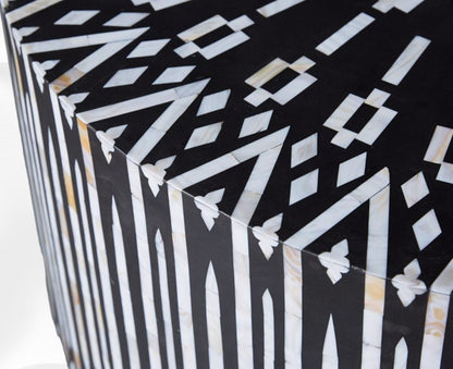 Mother of Pearl Inlay Kalmin Round Coffee Table for Home Centre Table Strip x Floral Pattern by Hansa Handicraft