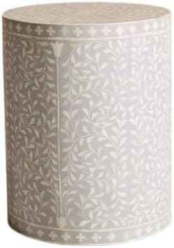 Bone Inlay End Table Handmade Indian Accent Side Table with Intricate Floral Inlay Decorative Boho Furniture for Living Room, Bedroom, or Entryway Décor