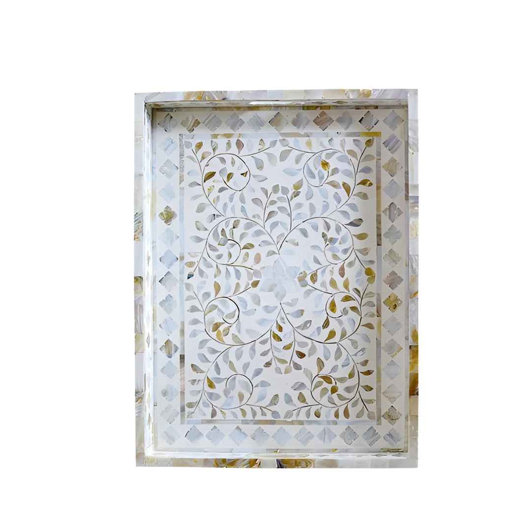 Mother of pearl inlay Rectangle serving tray White