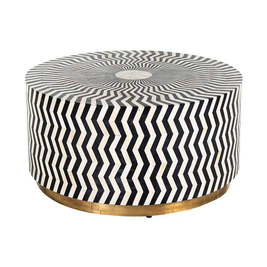 Bone Inlay Round Coffee Table for Living Room Centre Table Zig Zag Strip Pattern Minimalistic Modern Design by Hansa Handicraft