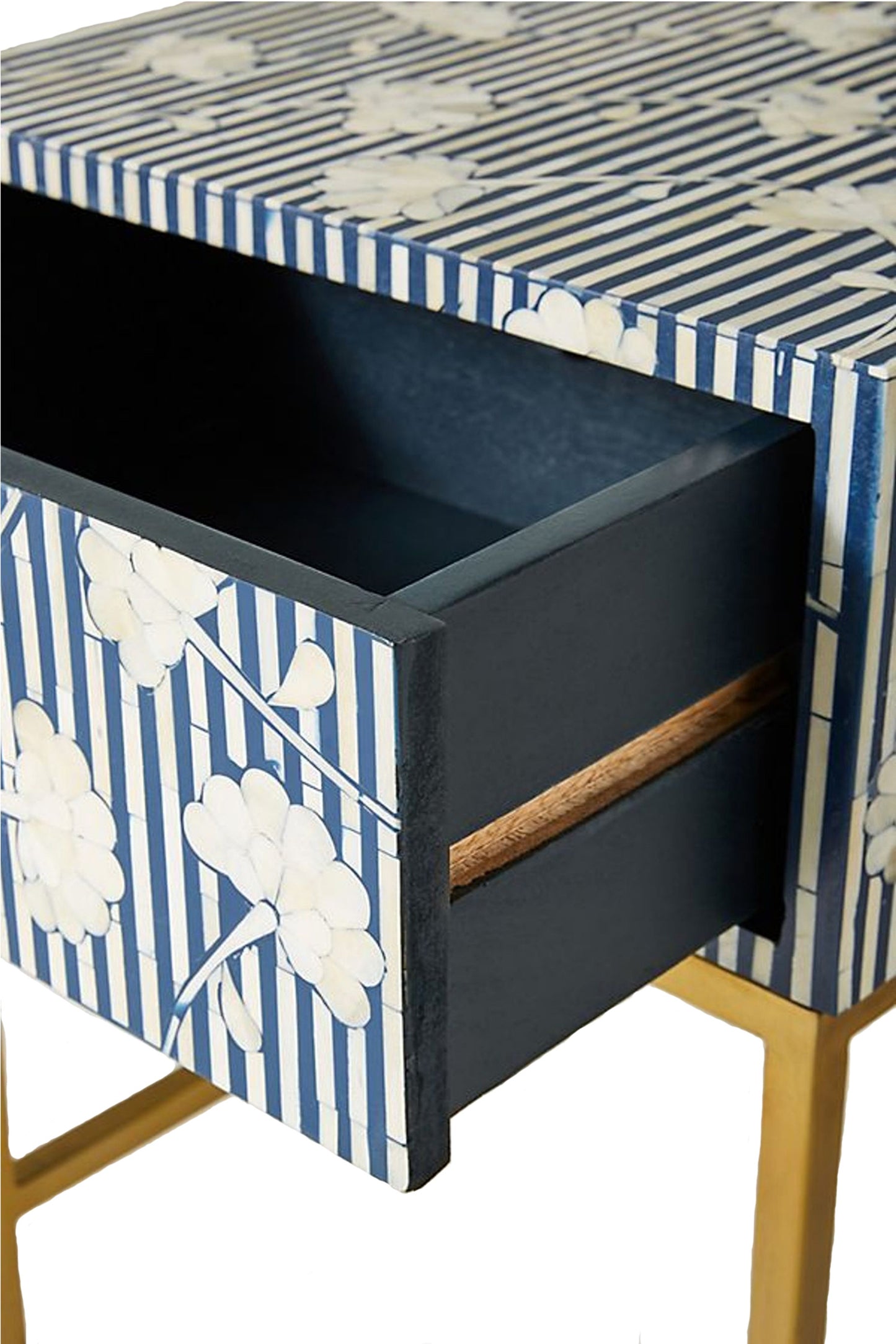 Handmade Bone Inlay Modern Floral Pattern Bedside Table with 1 Drawer for Home and Office Decor