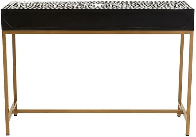 Bone Inlay Console Table Handmade Solid Wood Entryway Table with Intricate Floral Design 2 Storage Drawers for Elegant Home Décor