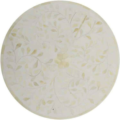 Bone Inlay End Table Handmade Decorative Accent Table with Intricate Floral Pattern Boho Indian Side Table for Living Room, Bedroom or Entryway