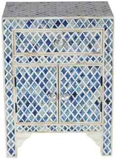 Bone Inlay Bedside Table Handcrafted Nightstand with Decorative Inlay Design Stylish Accent Furniture for Bedroom or Living Room