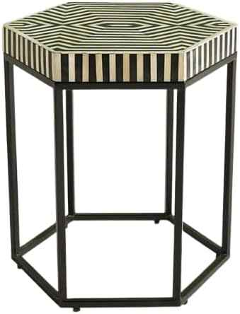 Bone Inlay End Table Handmade Indian Side Table with Intricate Floral Design Decorative Boho Accent Furniture for Living Room, Bedroom or Entryway
