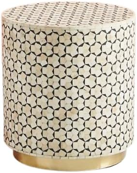 Bone Inlay End Table Handcrafted Floral Design Accent Table Indian Artisan Side Table for Living Room, Bedroom or Entryway Boho Chic and Decorative Home Furniture - Hansa Handicraft