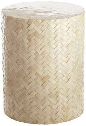 Bone Inlay End Table Handmade Decorative Side Table with Intricate Herringbone Weave Pattern Indian Artisan Accent Furniture for Living Room, Bedroom or Entryway Boho Style Décor