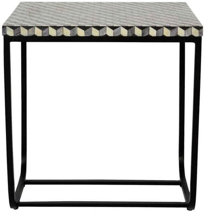 Bone Inlay End Table Handmade Indian Accent Table with Intricate Floral Design Decorative Boho Side Table for Living Room, Bedroom, or Entryway