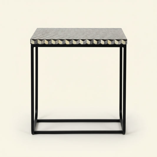 Bone Inlay End Table Handmade Indian Accent Table with Intricate Floral Design Decorative Boho Side Table for Living Room, Bedroom, or Entryway